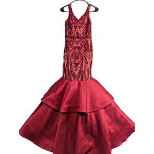 Night Studio Gown Womens 4 Burgundy Sequin Mermaid Prom Formal Dress